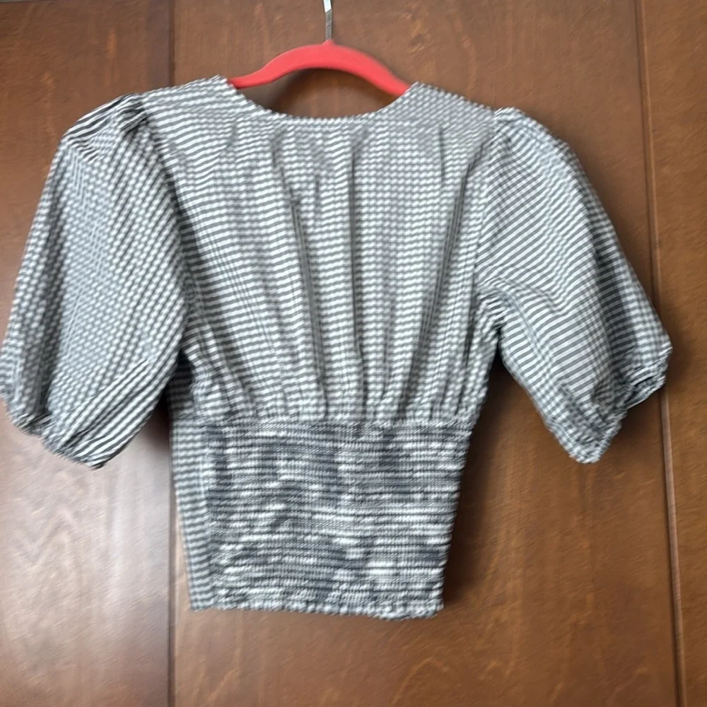 Abercrombie & Buffalo Plaid Black and White Gingham Puff Sleeve Crop Top XS EUC